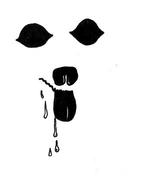 ink drawing of a dog drooling. Shows only the wet parts of a dog.
