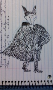 Batman as drawn by Holly in a spiral notebook