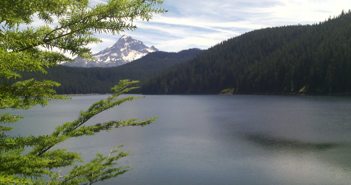photo of Bull Run Lake with Mt. Hood in background