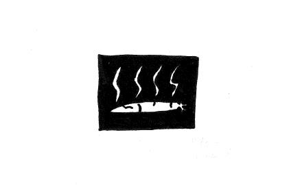 ink drawing of a roasted carrot against a black background